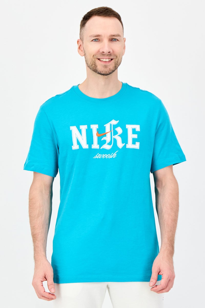Nike Men Sportswear Fit Brand Logo Short Sleeve Outdoor T-shirt, Turquoise - Image 1
